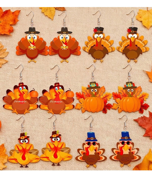 Thanksgiving 6 pair acyrlic earring set