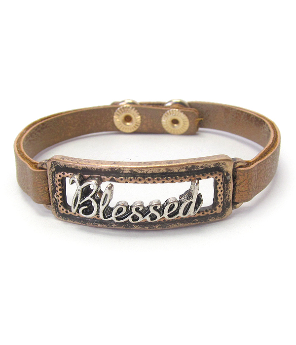 RELIGIOUS INSPIRATION LEATHER BAND BRACELET - BLESSED