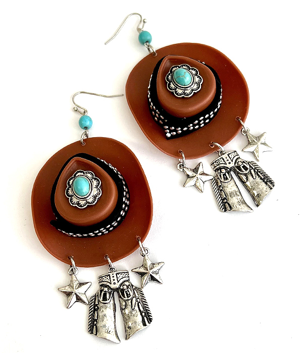 WESTERN THEME 3D COWBOY HAT AND PANTS EARRING