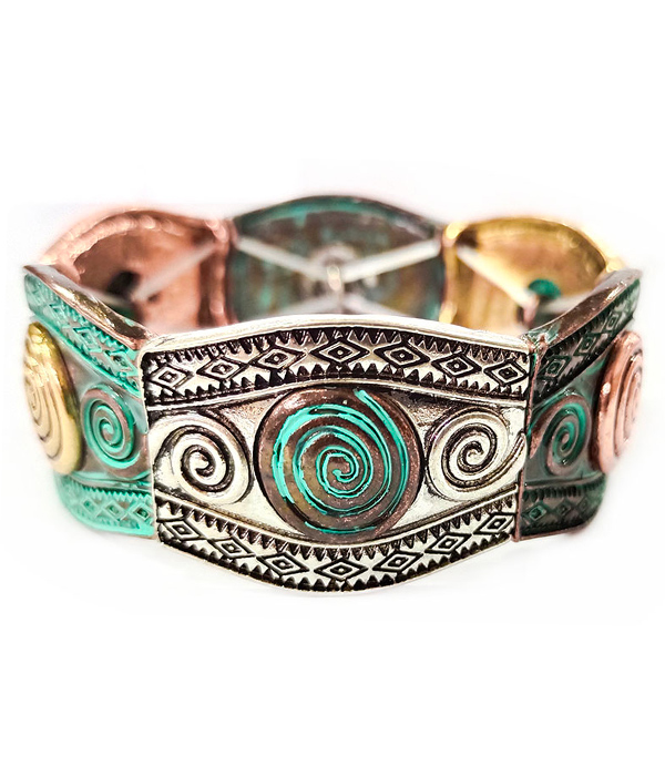 Vintage metal swirl textured stretch bracelet