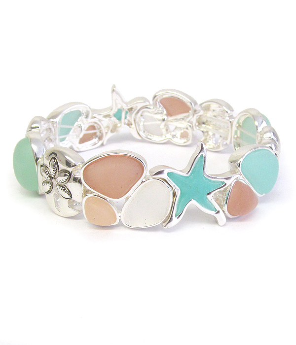 Sealife theme sea glass stretch bracelet