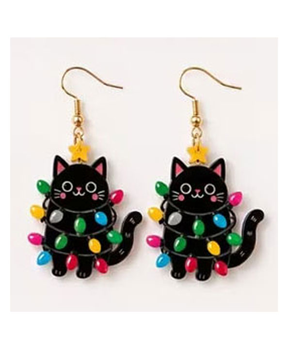 Christmas theme cat acrylic earring