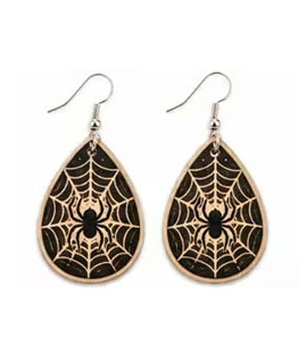 Halloween teardrop wood earring - spider