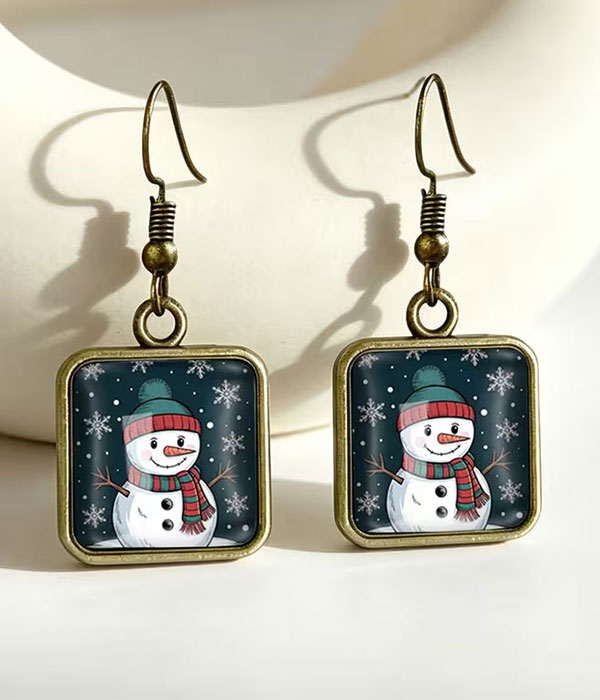 Christmas snowman puffy glass earring