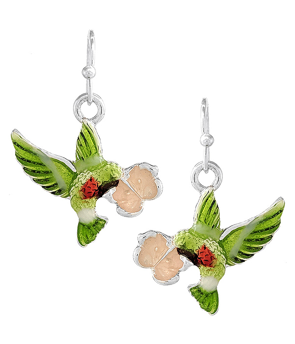 Garden bird theme 3d epoxy earring - humming bird
