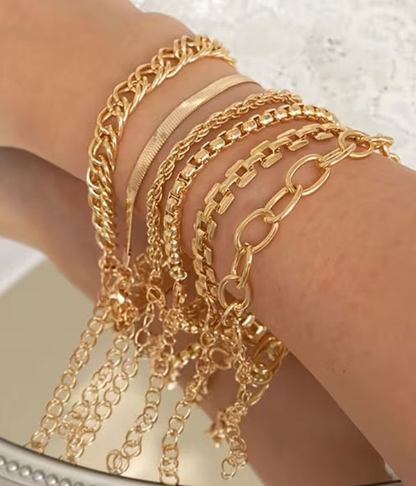 Multi chain mix stackable bracelet set