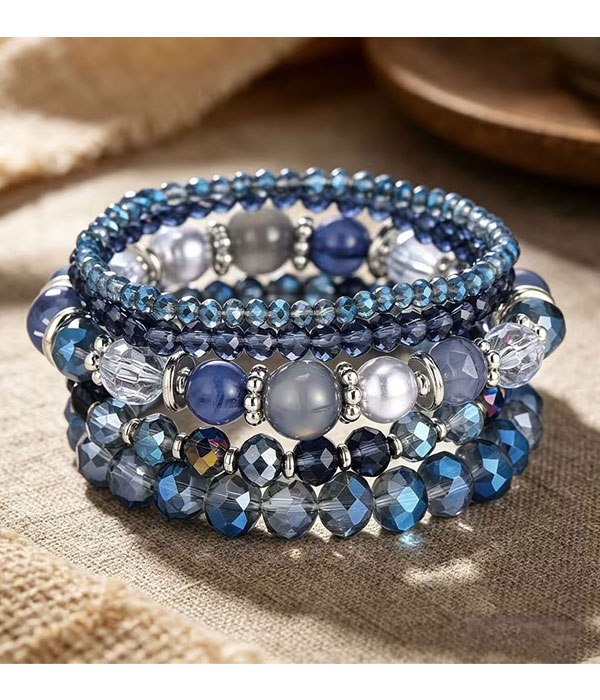 Glass bead stackable 5 stretch bracelet set