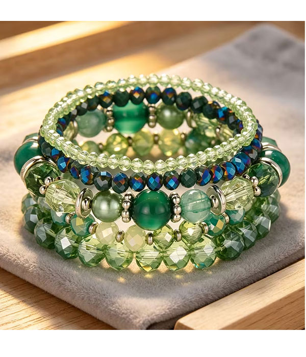 Glass bead stackable 5 stretch bracelet set