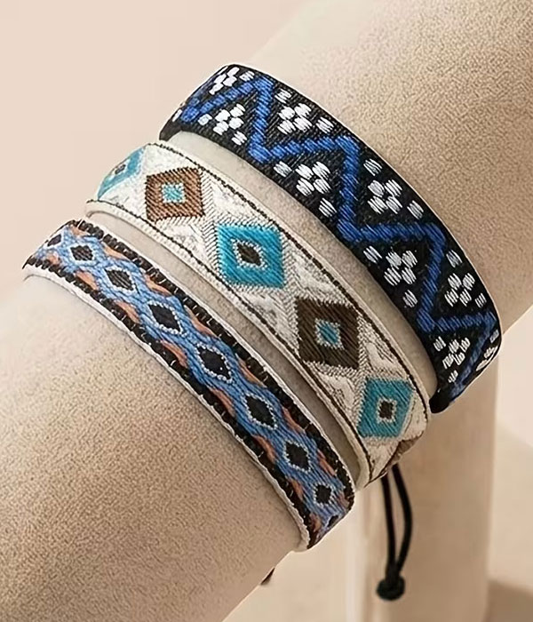 Handmade woven pull tie 3 bracelet set