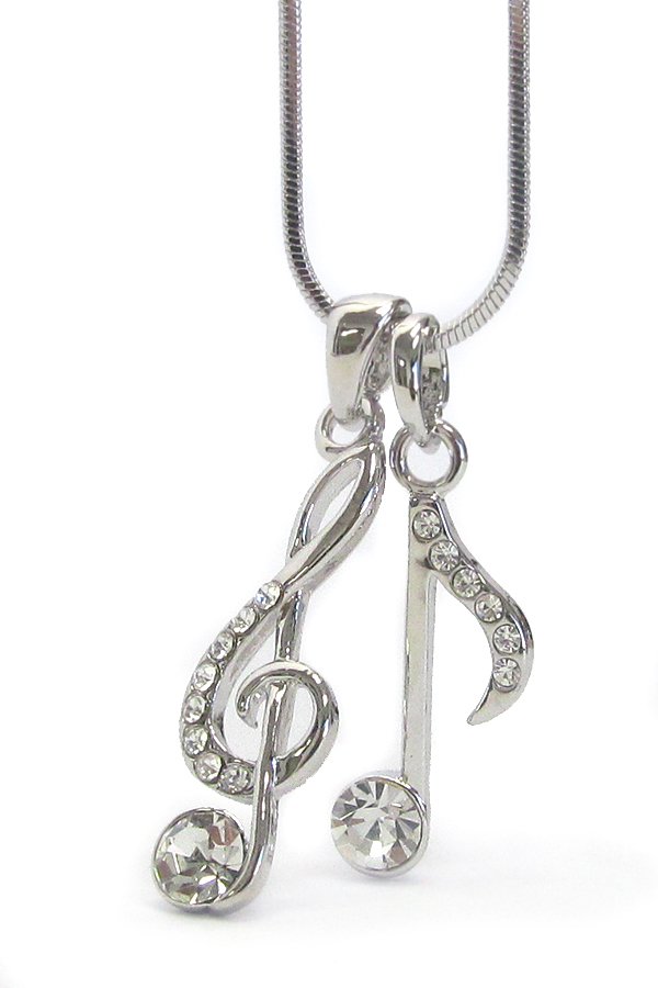 Made in korea whitegold plating crystal music note pendant necklace
