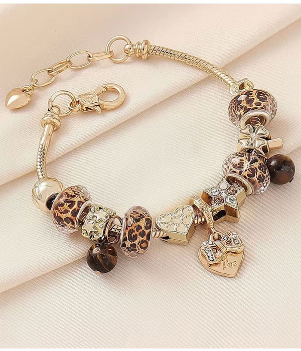 Euro style multi bead and charm bracelet  - heart
