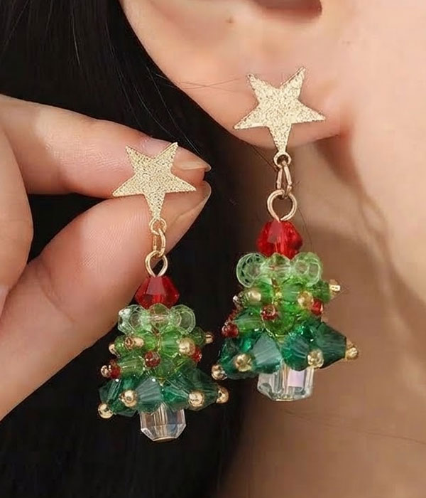 Beads art christmas tree earring
