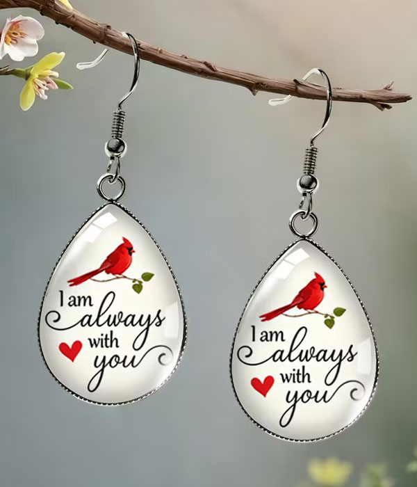 Cardinal teardrop puffy glass earring