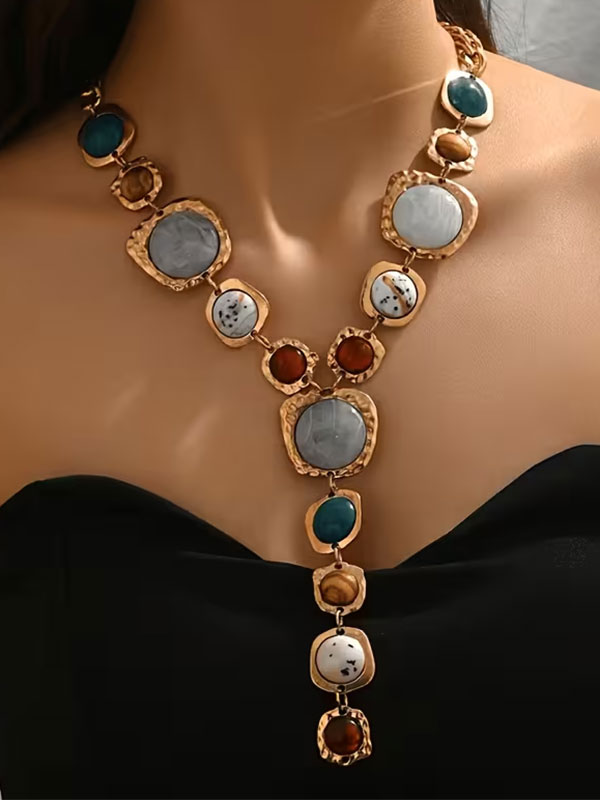 Multicolor gemstone lariat statement necklace