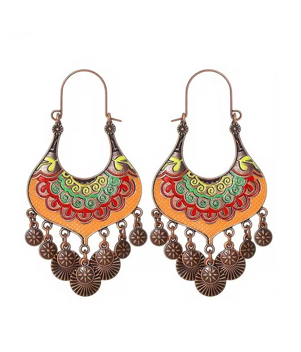 Boho enamel coin chandelier earrings