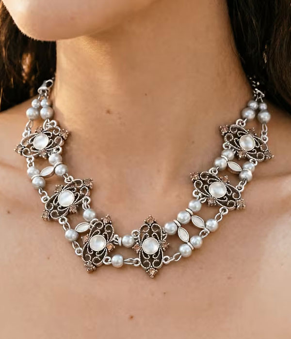 Vintage pearl filigree statement necklace