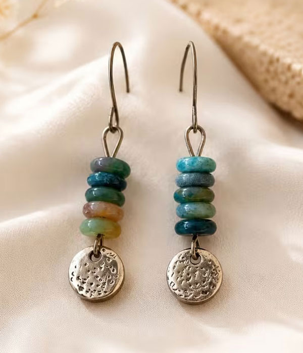 Handmade stone stack earring