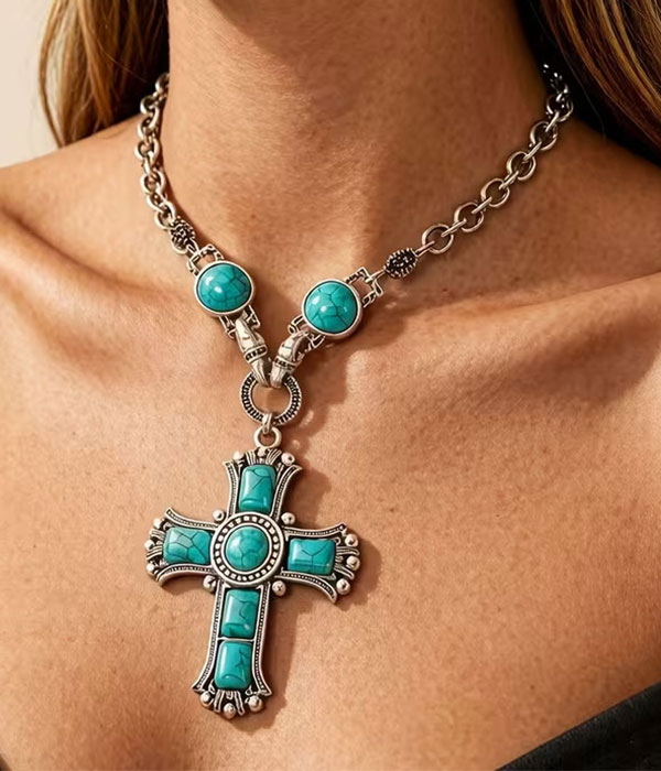 Turquoise cross necklace
