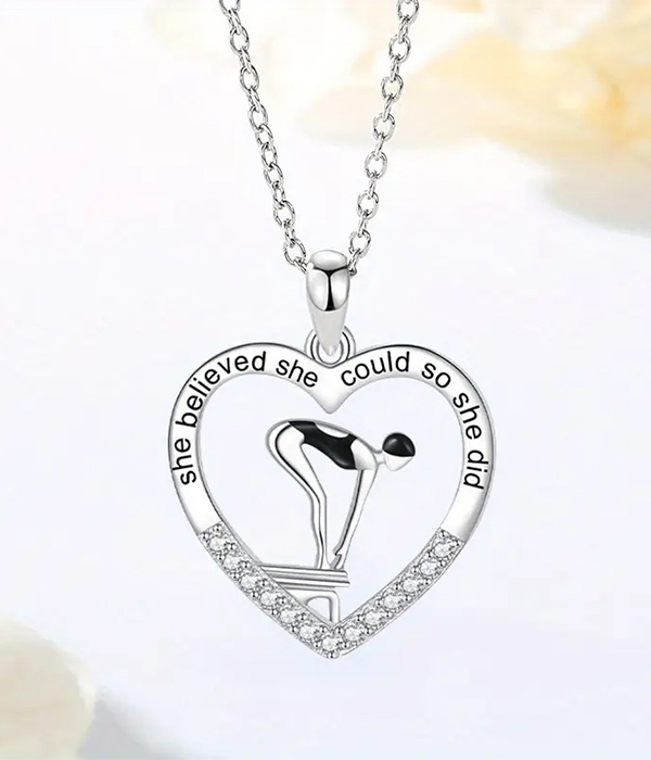 Sport theme heart necklace - diving swimming