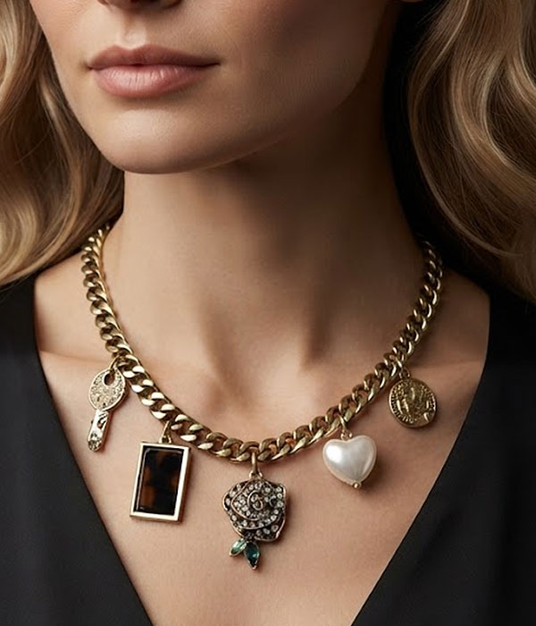 Vintage gold charm chain necklace