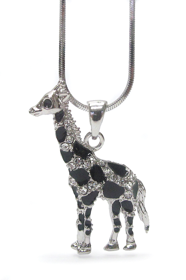 Made in korea whitegold plating crystal giraffe pendant necklace
