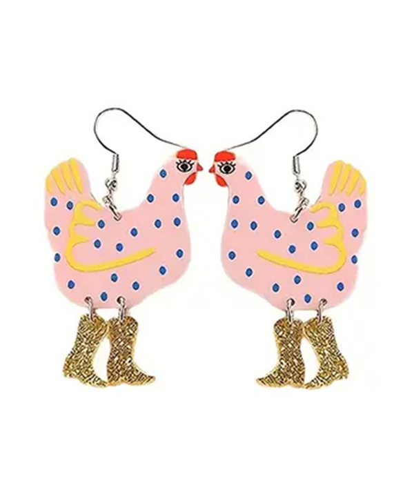 Farm theme acrylic chicken boots earring