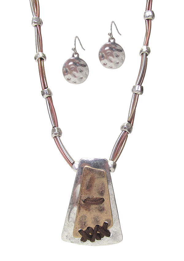 HAMMERED METAL BAR PENDANT NECKLACE SET