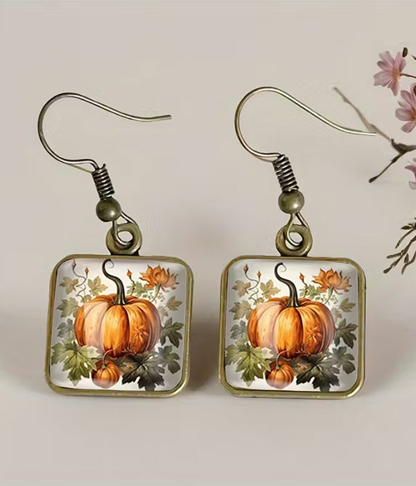 Thanksgiving pumpkin puffy glass earring