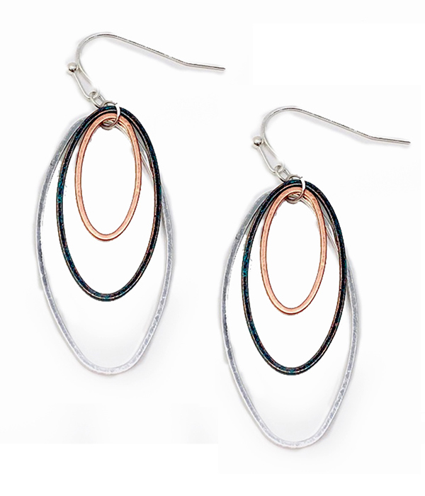 Metal wire triple oval earring
