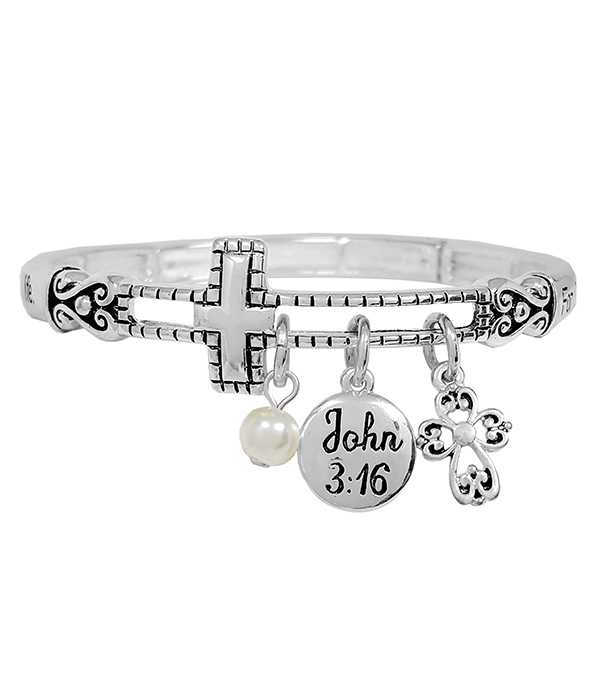 Religious inspiration charm stretch bracelet - john 3:16