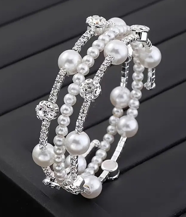 Pearl and rhinestone mix coiled bracelet