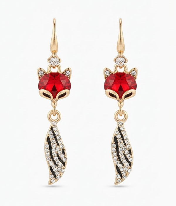 Fox head and tail drop earring