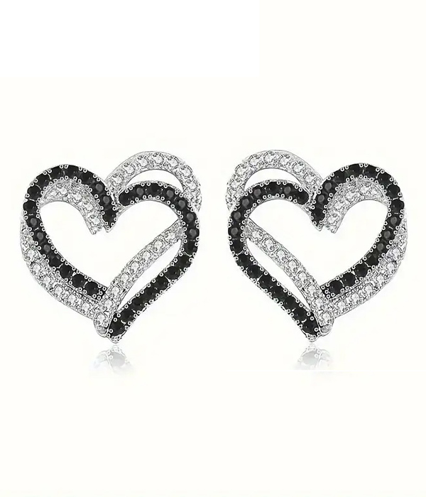 Rhinestone double heart earring