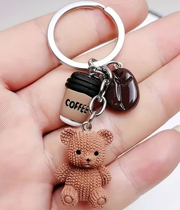Bear and coffee charm key chain