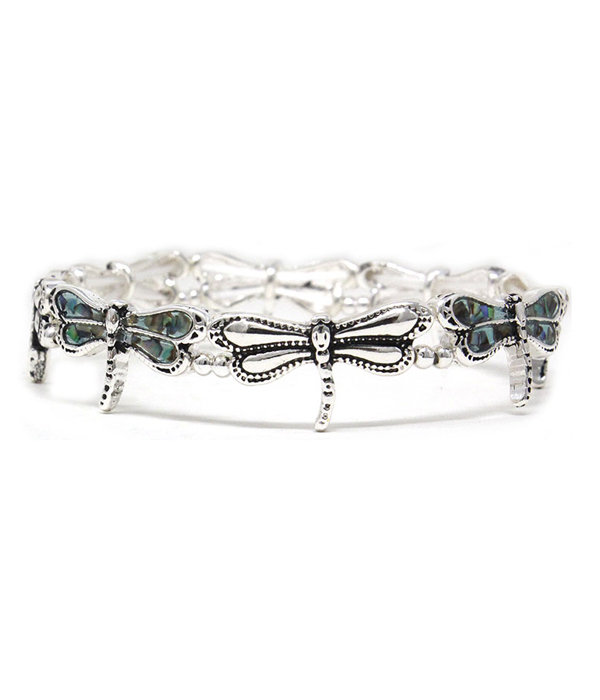 Abalone dragonfly stretch bracelet