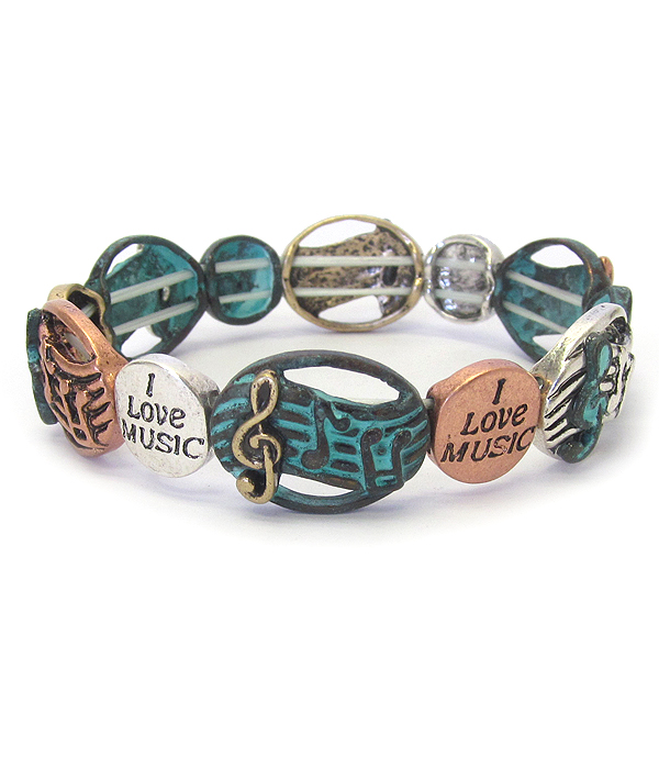 Music theme stretch bracelet - i love music