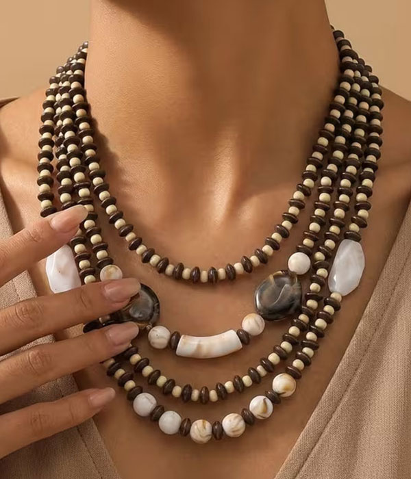 Boho style multi layer bead statement necklace