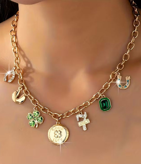 Multi lucky charm dangle necklace
