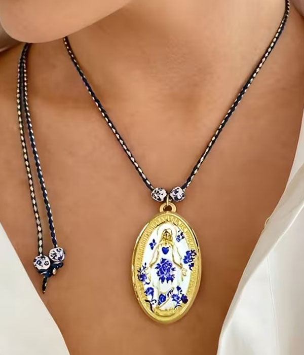 Vintage virgin mary porcelain necklace