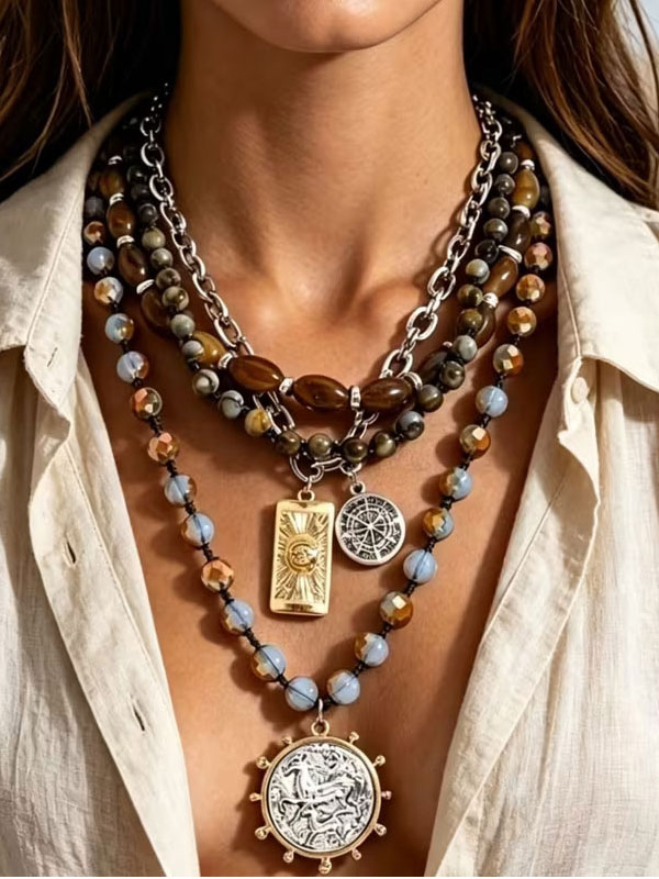 Multi layer natural stone bead statement necklace