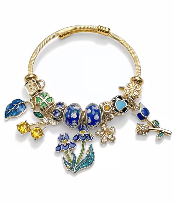 Flower garden theme charm bracelet