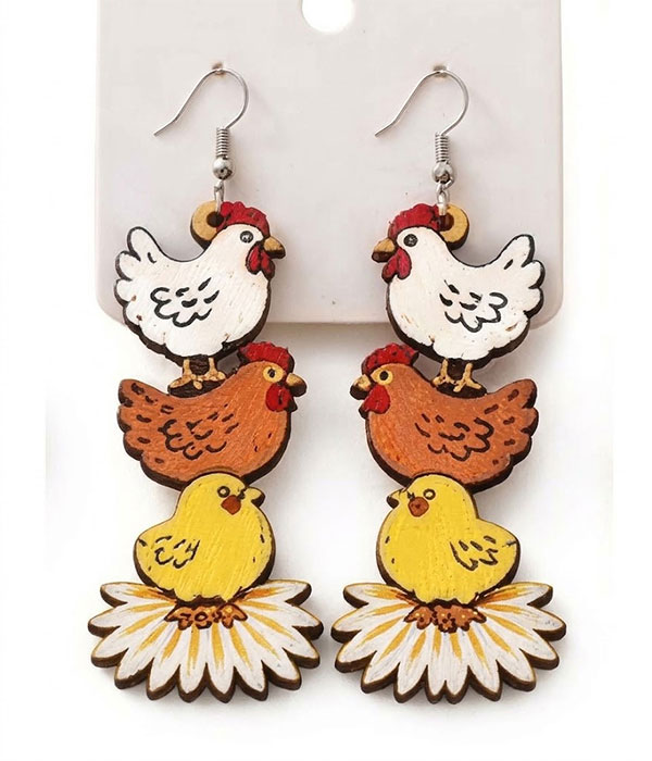 Farm chicken wood earring - chick