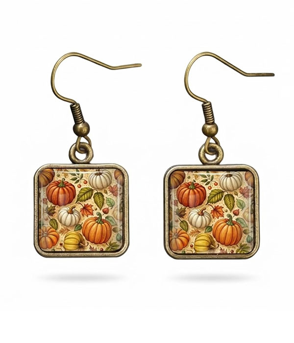 Thanksgiving pumpkin puffy glass earring