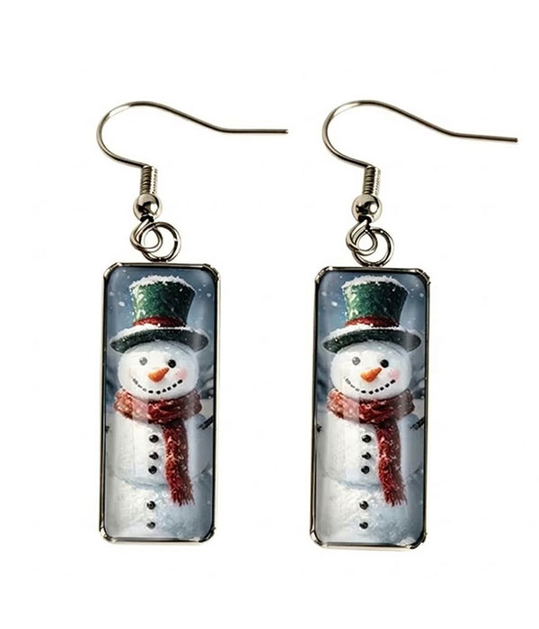Christmas theme puffy glass earring - snowman