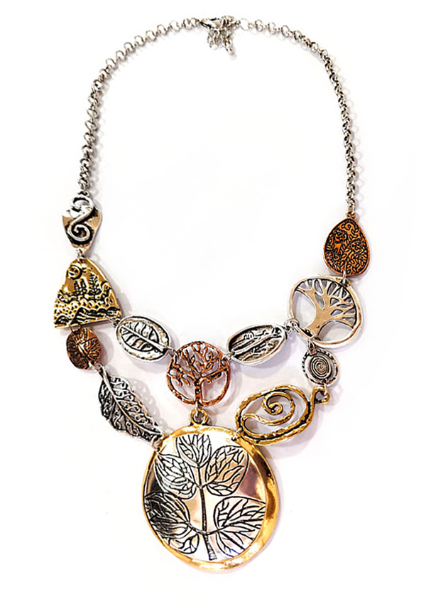 Tree of life theme pendant and multi charm link necklace