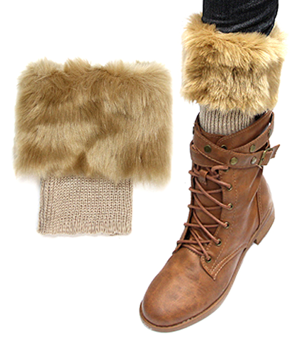 Fur accent vintage crochet boot topper short leg warmers - boot cuffs
