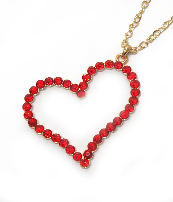 Large heart pendant with crystals necklace -valentine