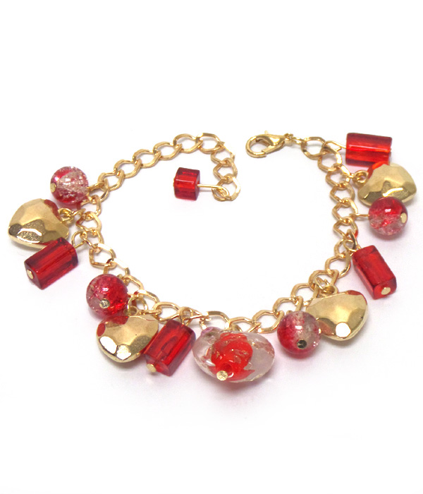 Murano glass vantentine hearts and beads charm bracelet -valentine