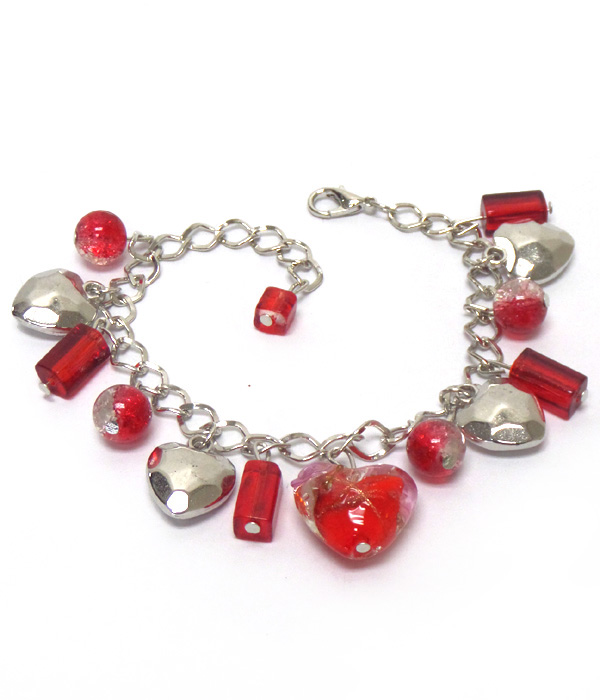 Murano glass vantentine hearts and beads charm bracelet -valentine