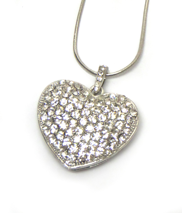Puffy heart with crystals necklace  -valentine